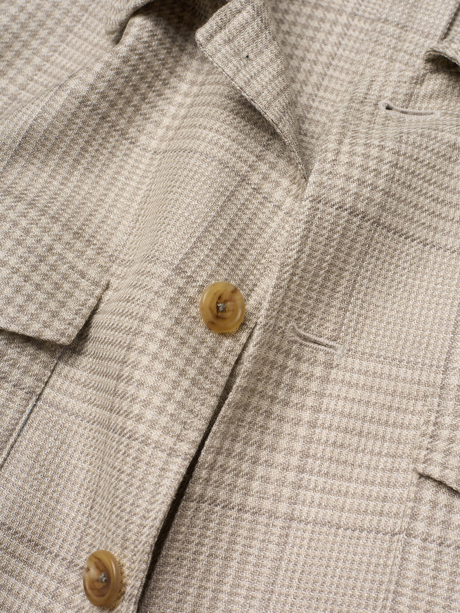MILAN KELECENI Gray Glen Plaid Loro Piana Fabric Wool-Silk-Linen Overshirt Jacket