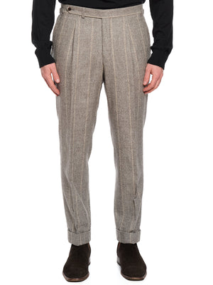 MILAN KELECENI Gray Chalkstriped Alpaca Polyamide Linen Pleated Dress Pants