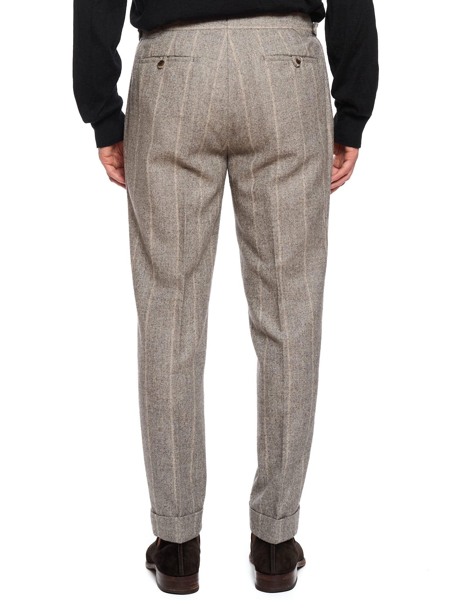 MILAN KELECENI Gray Chalkstriped Alpaca Polyamide Linen Pleated Dress Pants