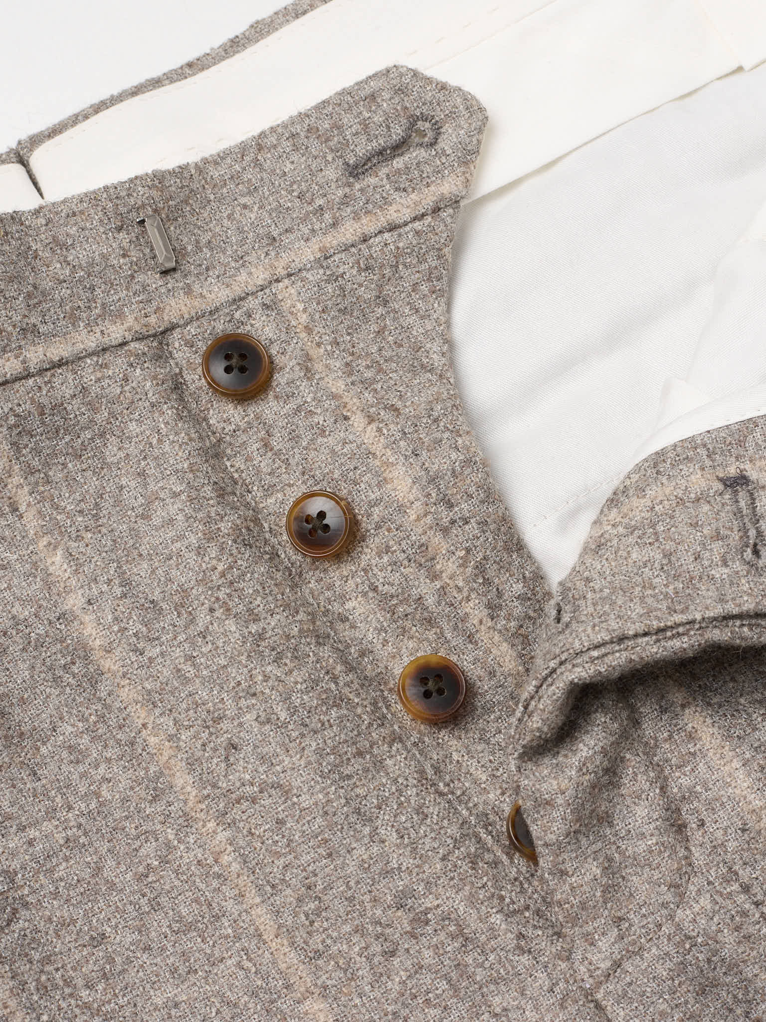 MILAN KELECENI Gray Chalkstriped Alpaca Polyamide Linen Pleated Dress Pants