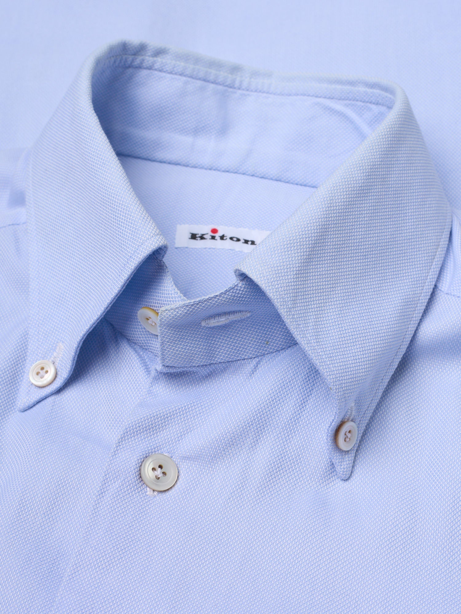 KITON Napoli Blue Oxford Cotton Button-Down Dress Shirt