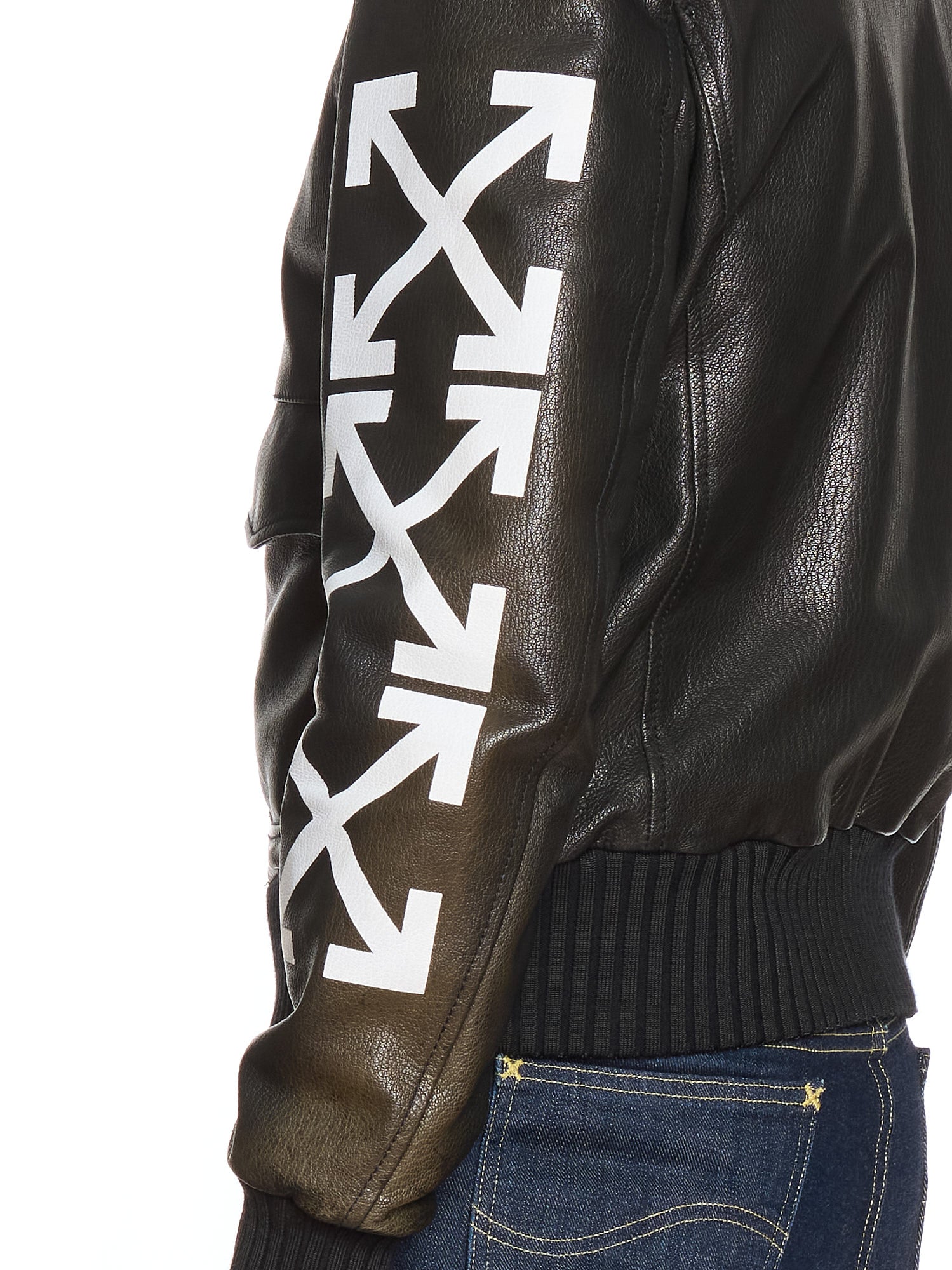 OFF-WHITE c/o VIRGIL ABLOH Black Leather Arrows Bomber Jacket 2017-18