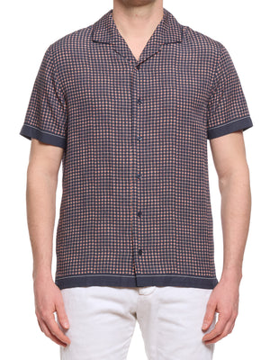 ORLEBAR BROWN Blue Lyocell Geometric Micro-Diamond Casual Shirt
