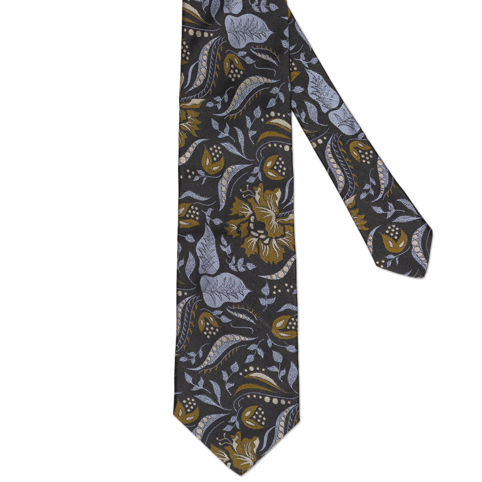 OXXFORD CREST Handmade Black Floral Design Silk Tie