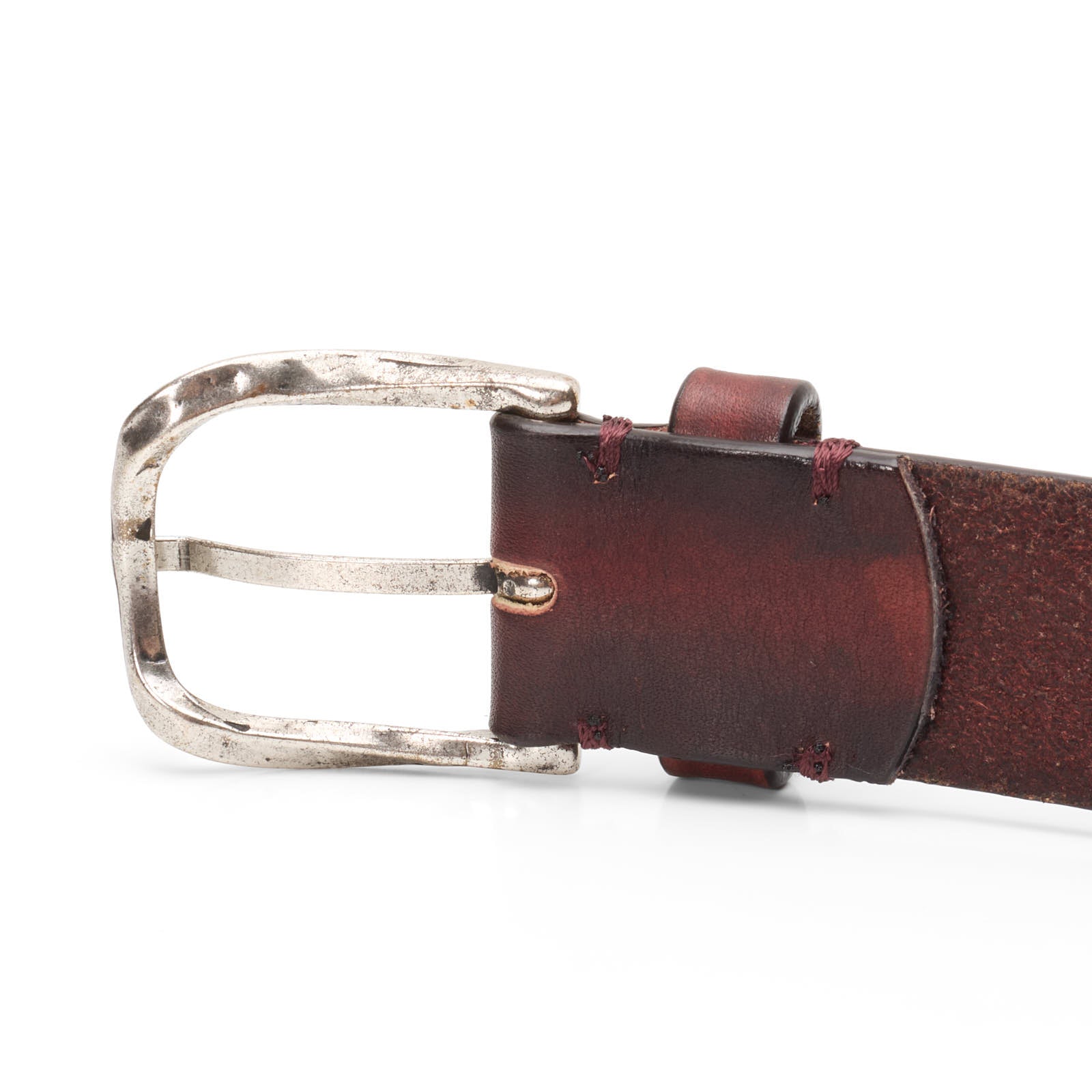 PAOLO VITALE Handmade Burgundy Patina Leather Silver-Tone Buckle Belt 115cm NEW 46"