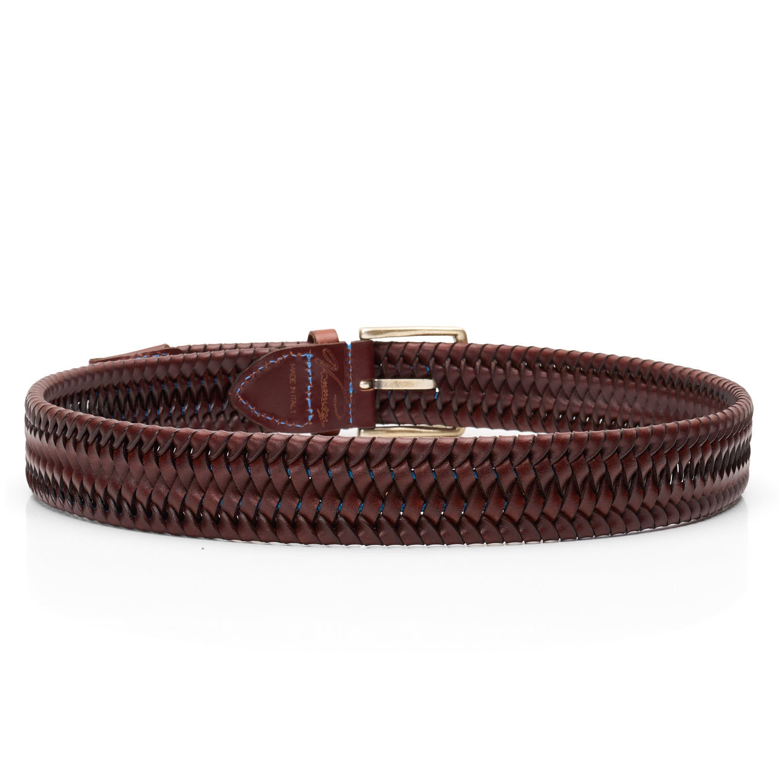 PAOLO VITALE for VANNUCCI Brown Leather Intrecciato Weave Braided Belt 85cm NEW 34
