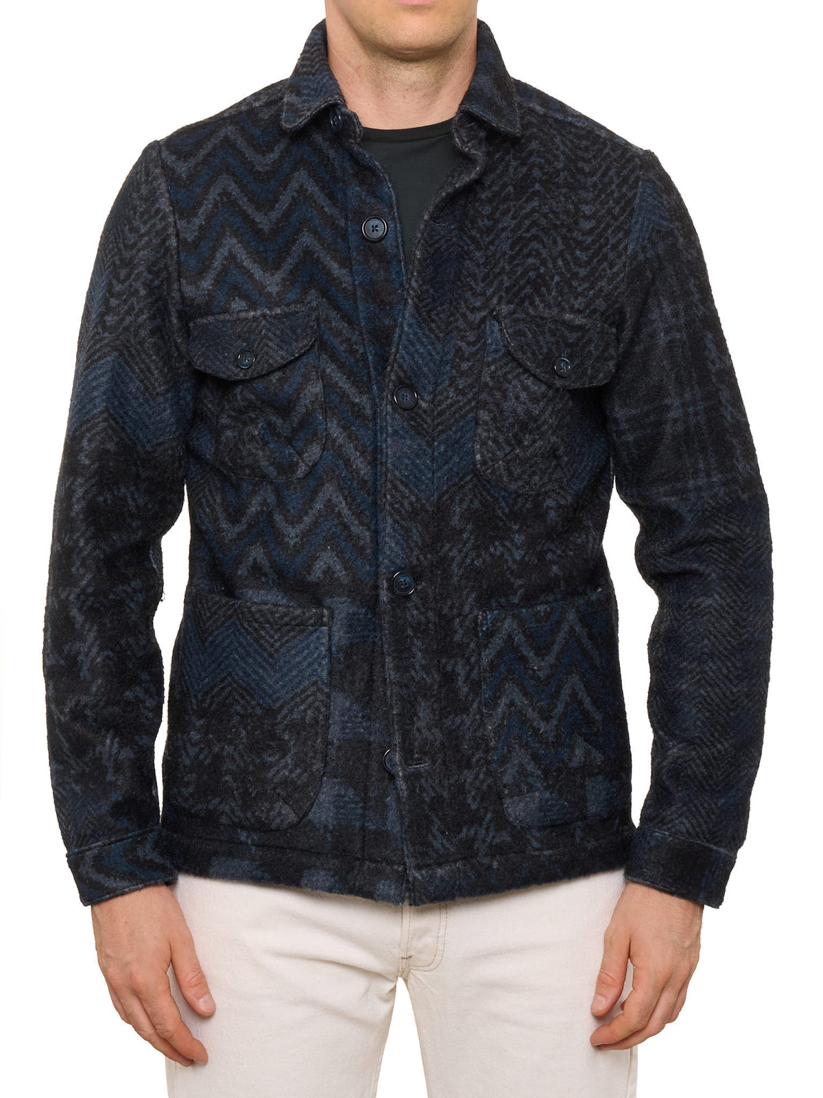 PIETRA SALATA Blue Navajo Geometric Safari Jacket Overshirt NEW M
