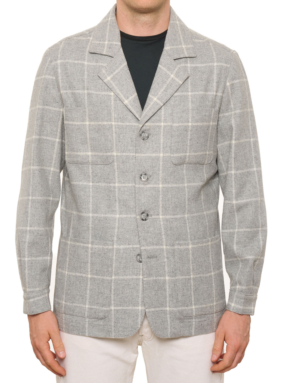PIETRA SALATA Napoli Gray Plaid Wool Blazer Jacket NEW L