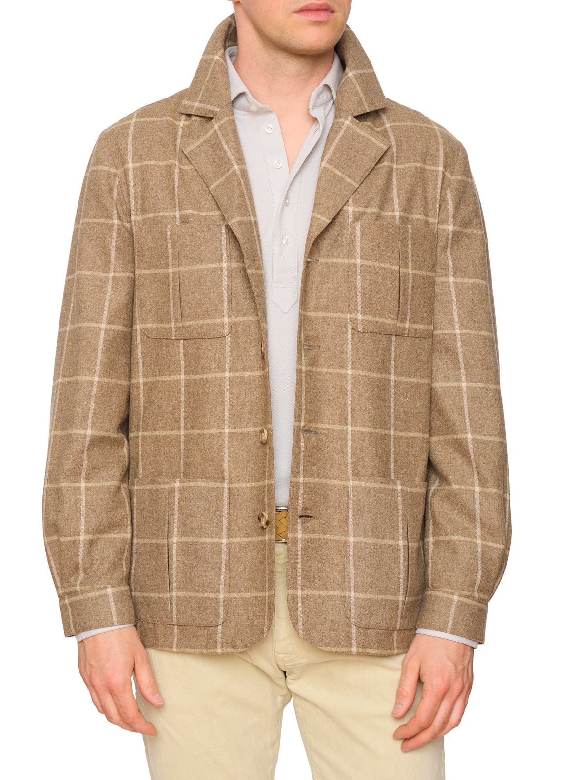 PIETRA SALATA Napoli "John" Beige Windowpane Wool Travel Jacket Car Coat NEW Slim