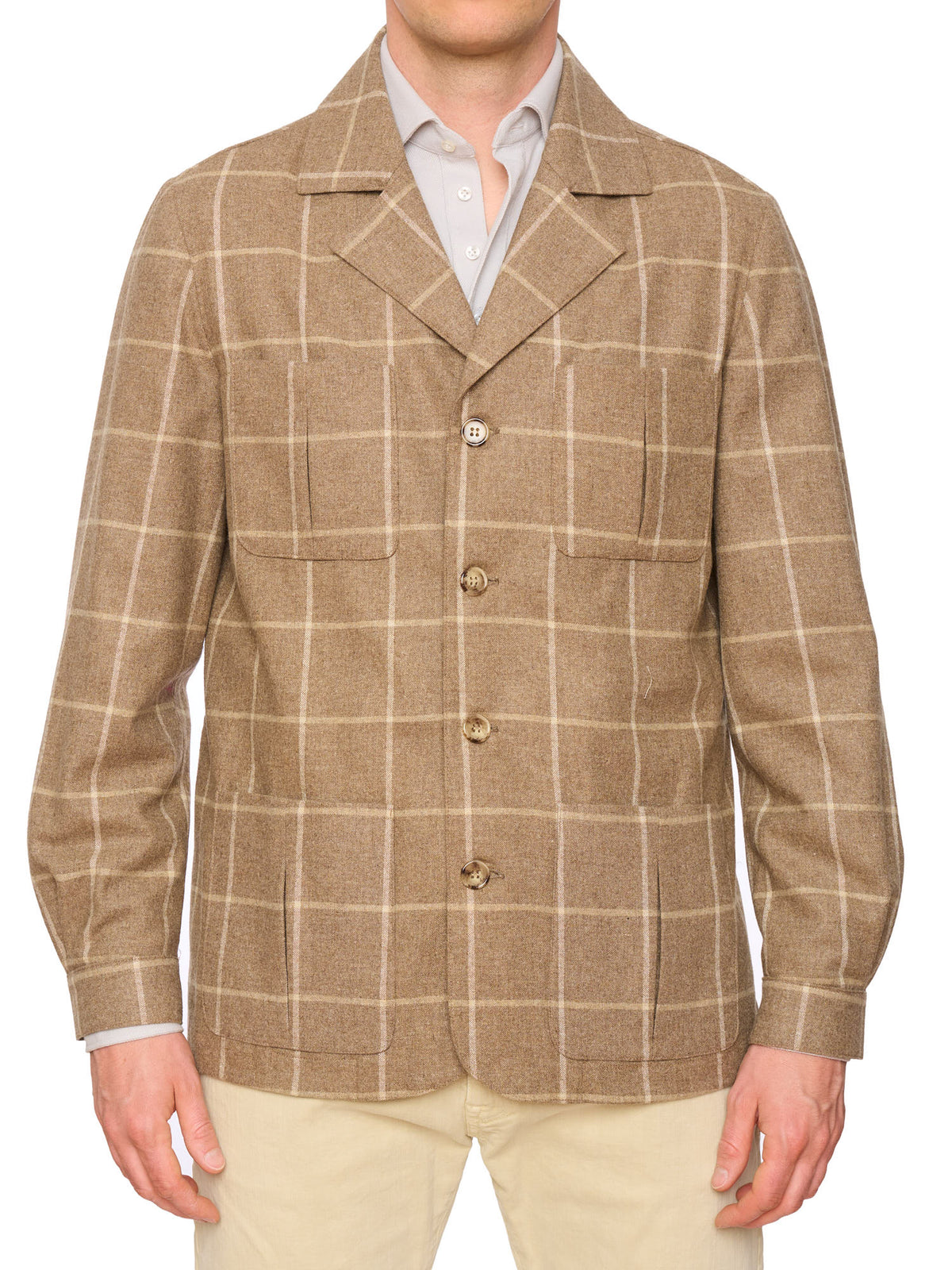PIETRA SALATA Napoli "John" Beige Windowpane Wool Travel Jacket Car Coat NEW Slim