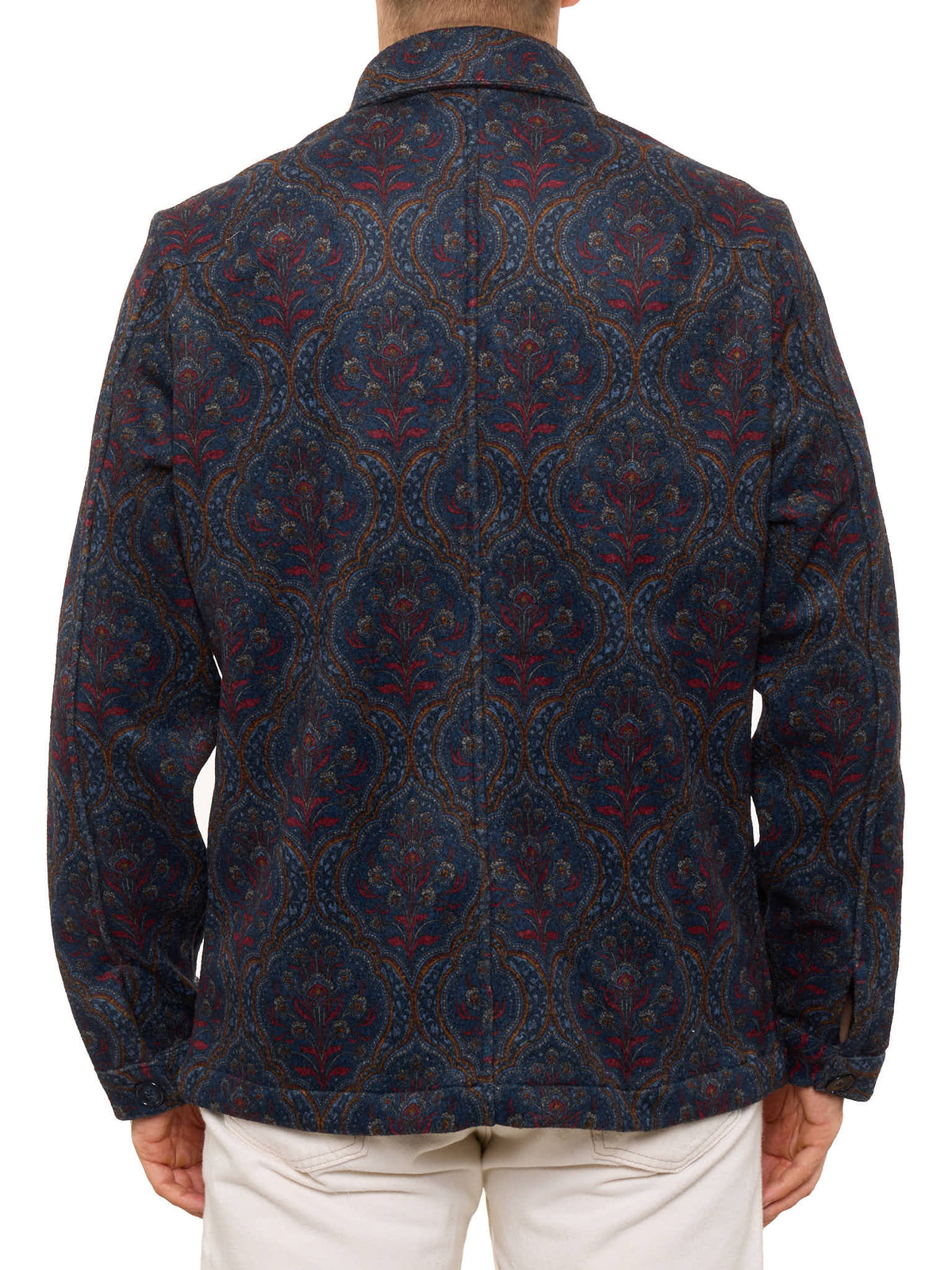 PIETRA SALATA Napoli Navy Blue Floral Pattern Safari Jacket Overshirt NEW
