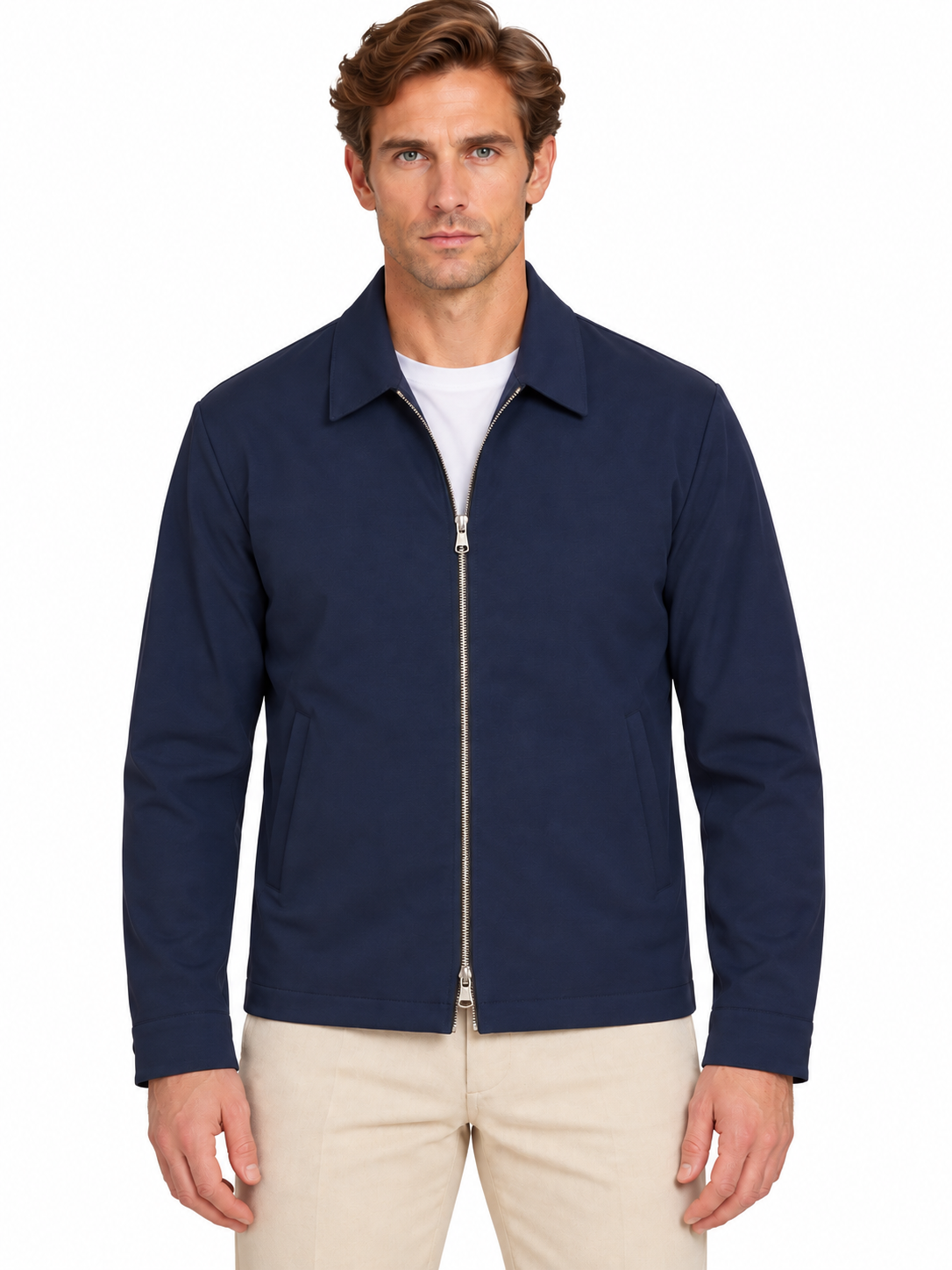 PIETRA SALATA Napoli "Niky" Blue Cotton Stretch Harrington Jacket NEW