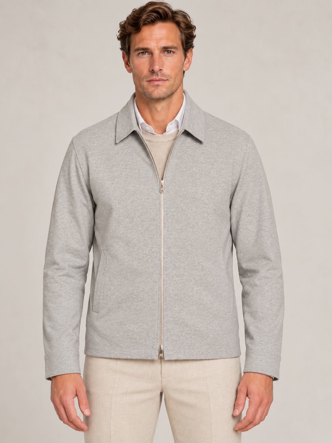 PIETRA SALATA Napoli "Niky" Gray Jersey Lightweight Stretch Cotton Jacket NEW