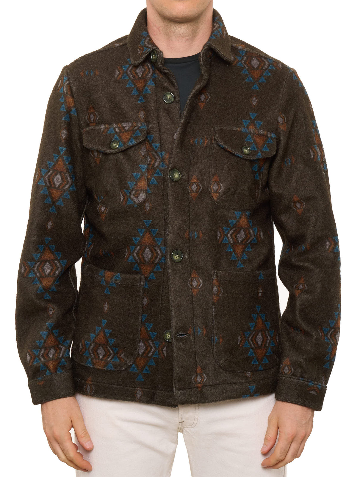 PIETRA SALATA Southwestern Navajo Geometric Safari Jacket Overshirt NEW