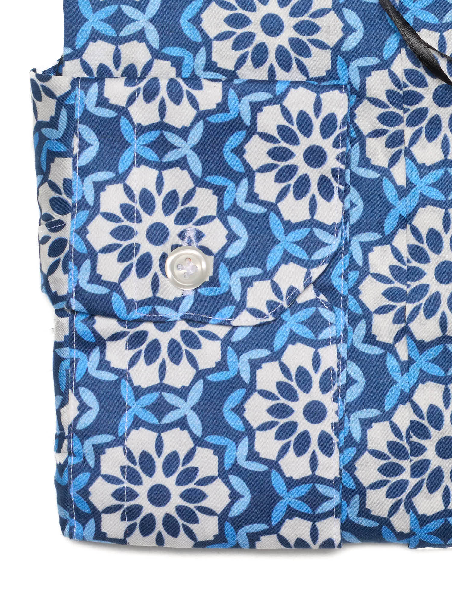 PIETRA SALATA Blue-White Floral Cotton Mandarin Collar Shirt