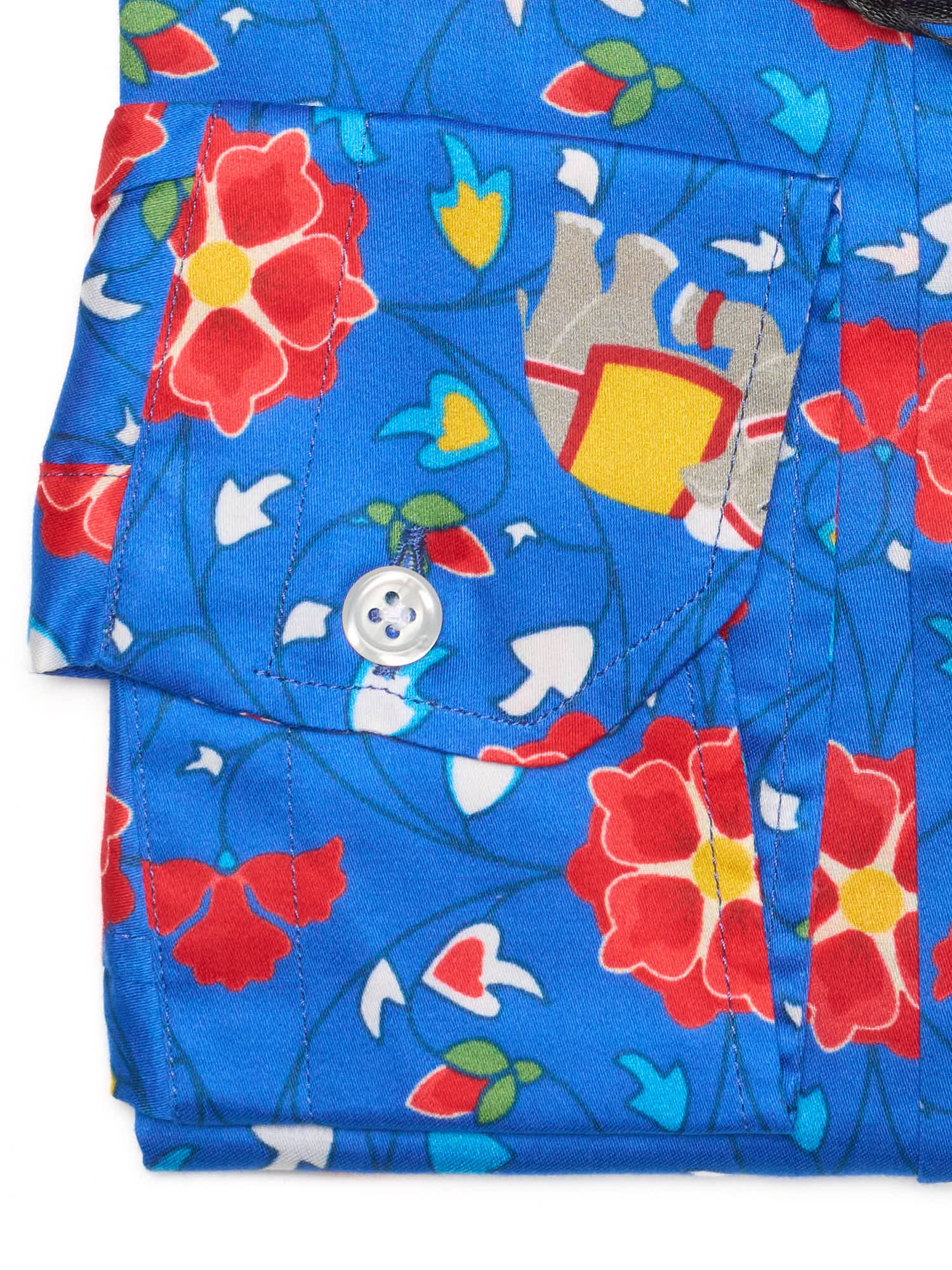 PIETRA SALATA Blue Floral Elephant Pattern Cotton Spread Collar Shirt