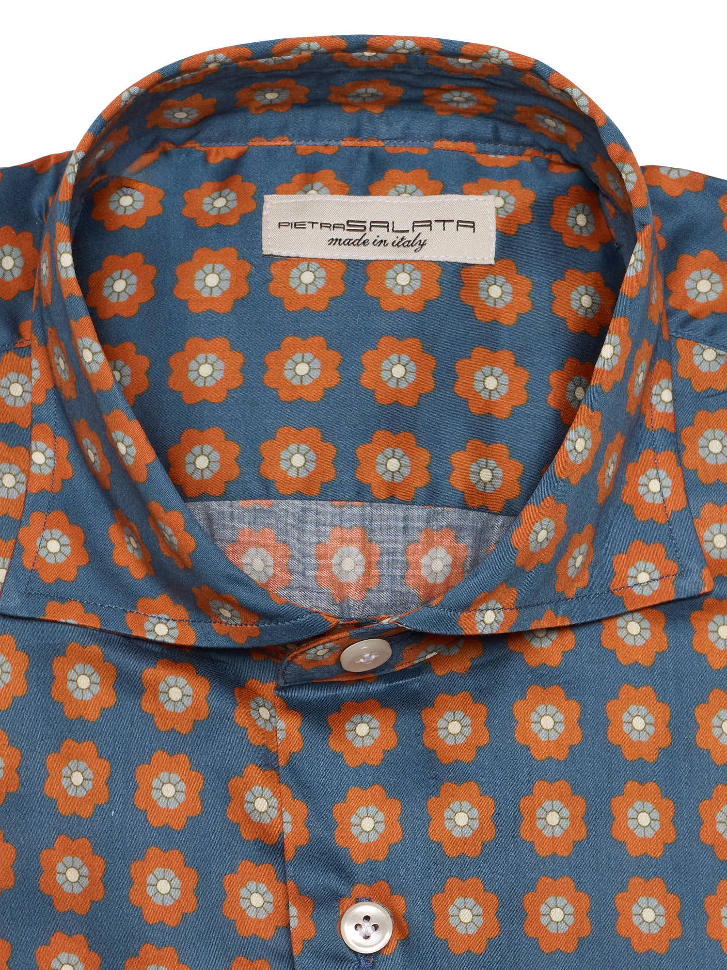 PIETRA SALATA Blue Medallion Cotton Spread Collar Shirt