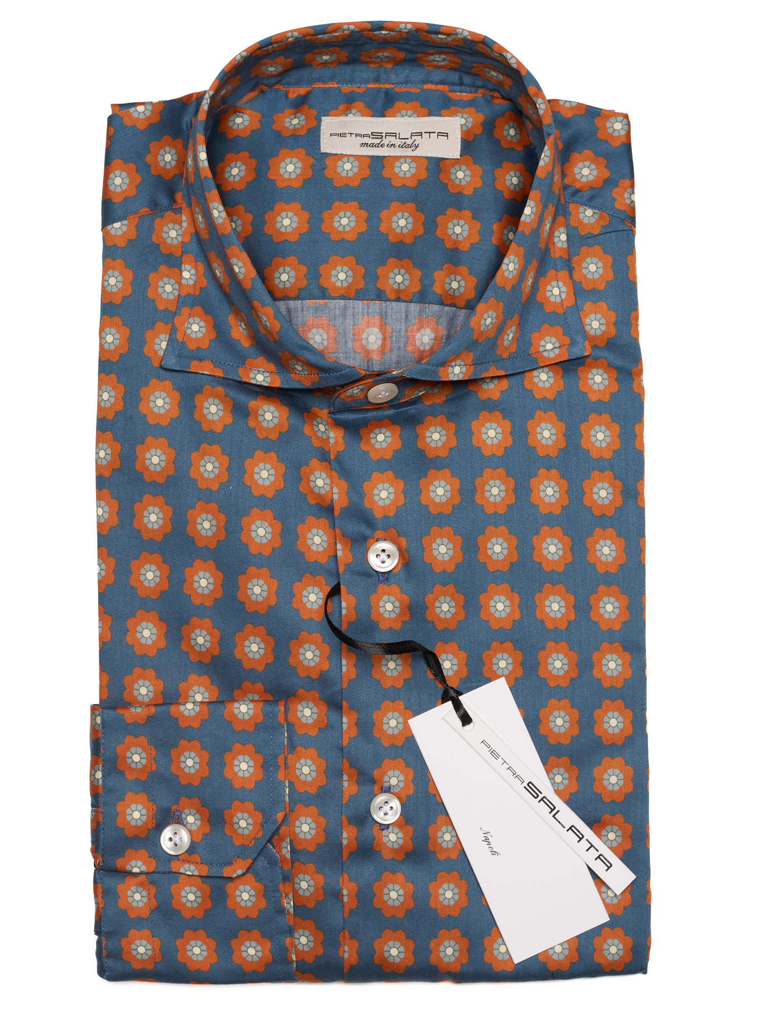 PIETRA SALATA Blue Medallion Cotton Spread Collar Shirt