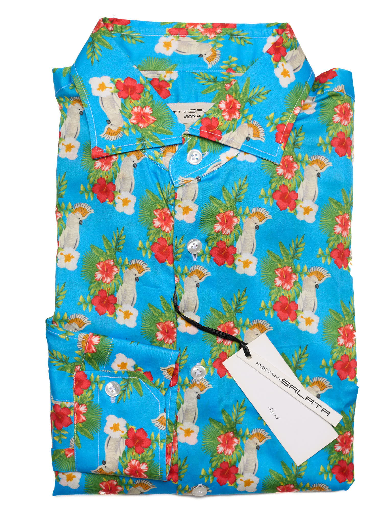 PIETRA SALATA Blue Printed Pattern Cotton Spread Collar Shirt