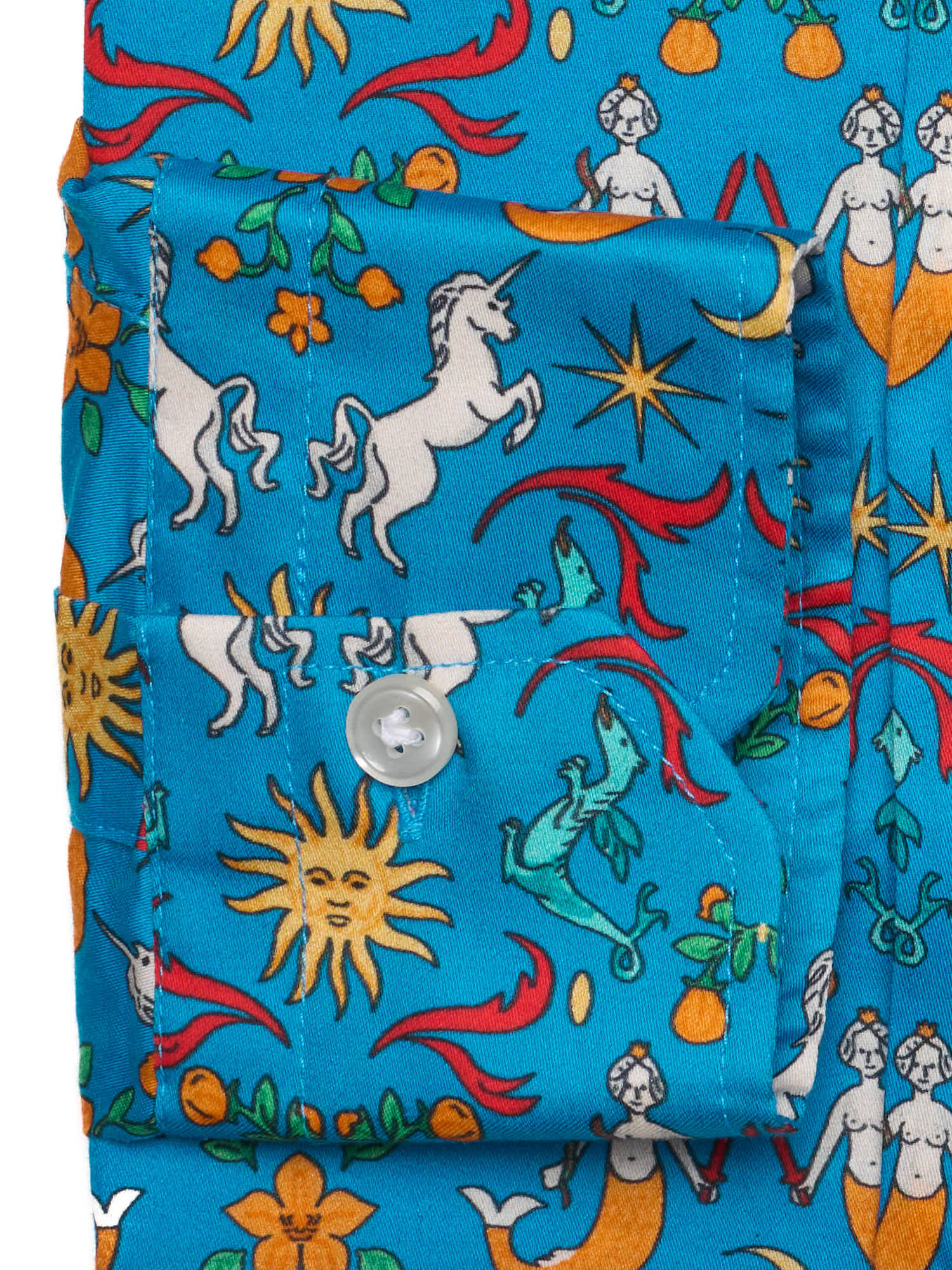 PIETRA SALATA Blue Printed Pattern Cotton Spread Collar Shirt