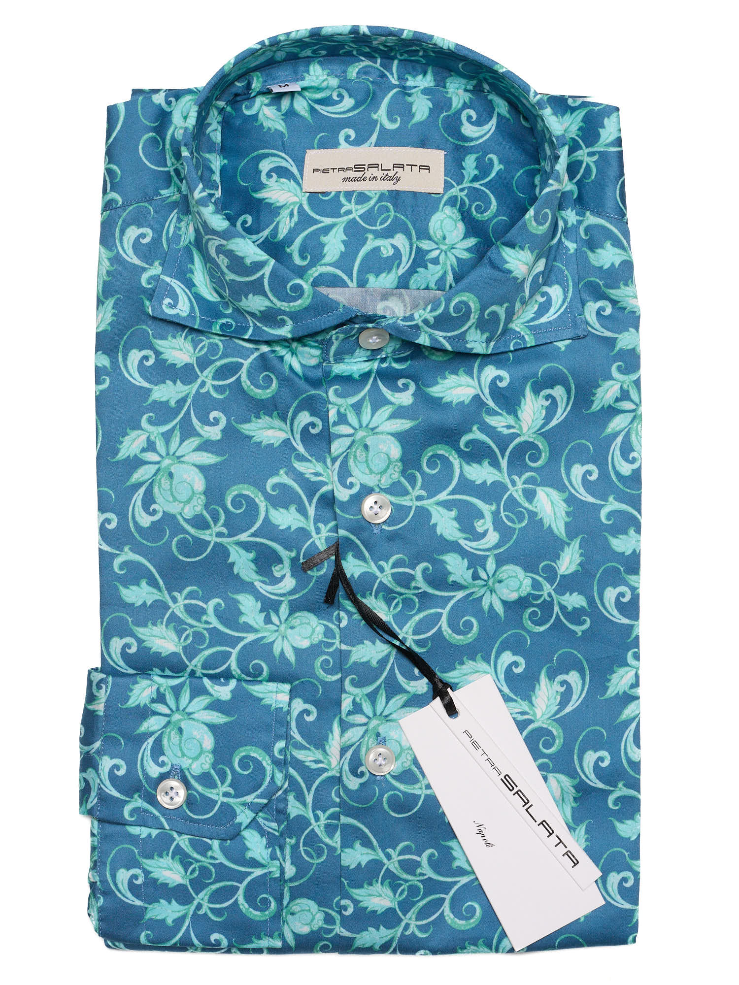 PIETRA SALATA Blue with Mint Floral Spread Collar Cotton Shirt