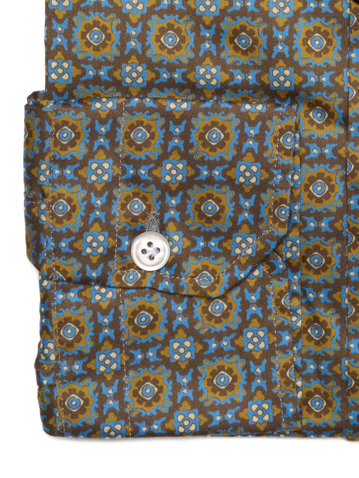 PIETRA SALATA Brown Medallion Cotton Spread Collar Shirt