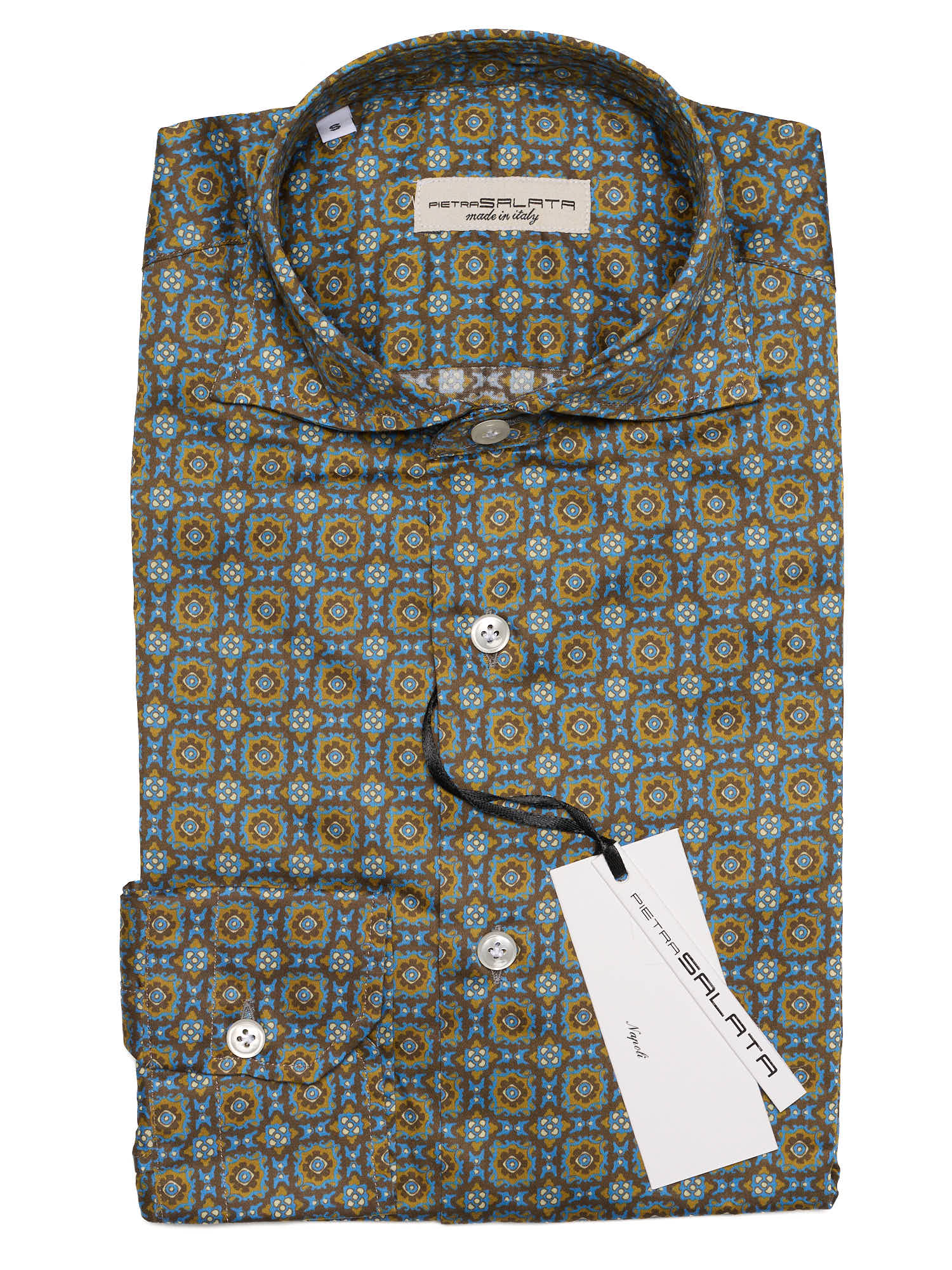 PIETRA SALATA Brown Medallion Cotton Spread Collar Shirt