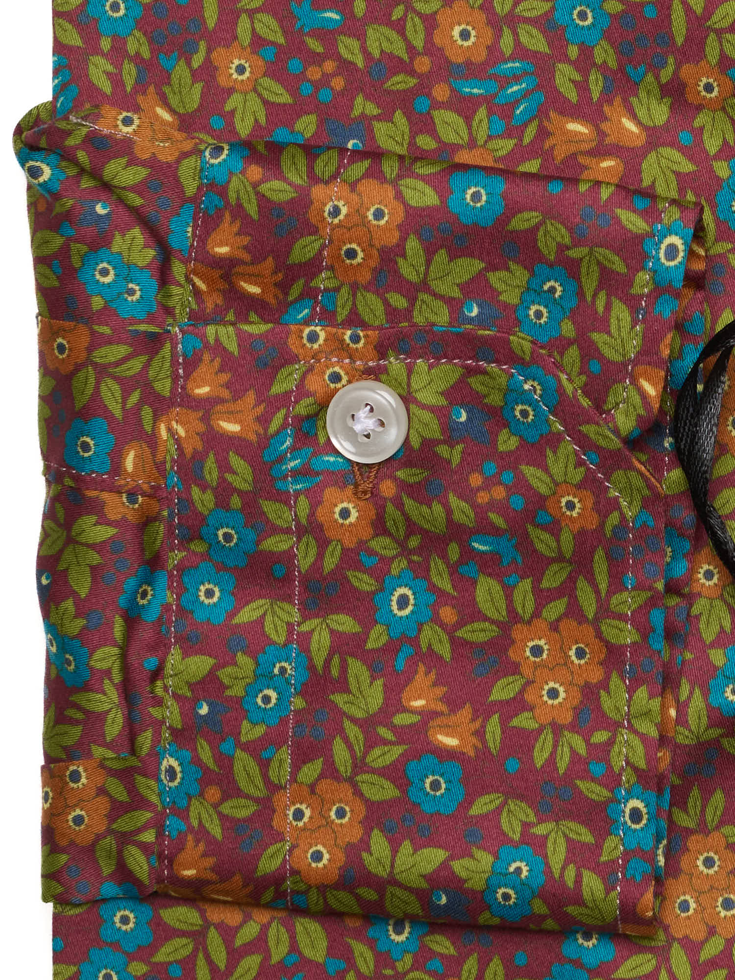 PIETRA SALATA Burgundy Floral Pattern Cotton Spread Collar Shirt