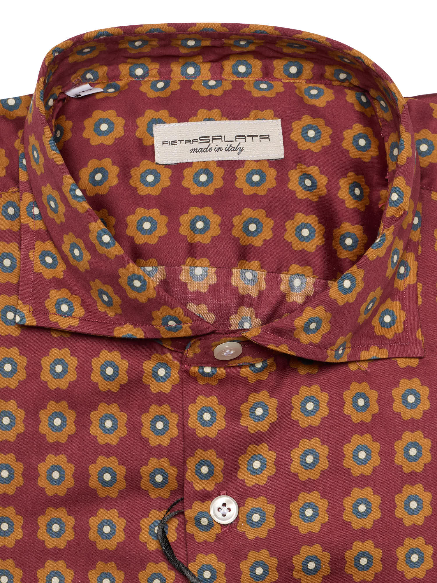 PIETRA SALATA Burgundy Medallion Cotton Spread Collar Shirt