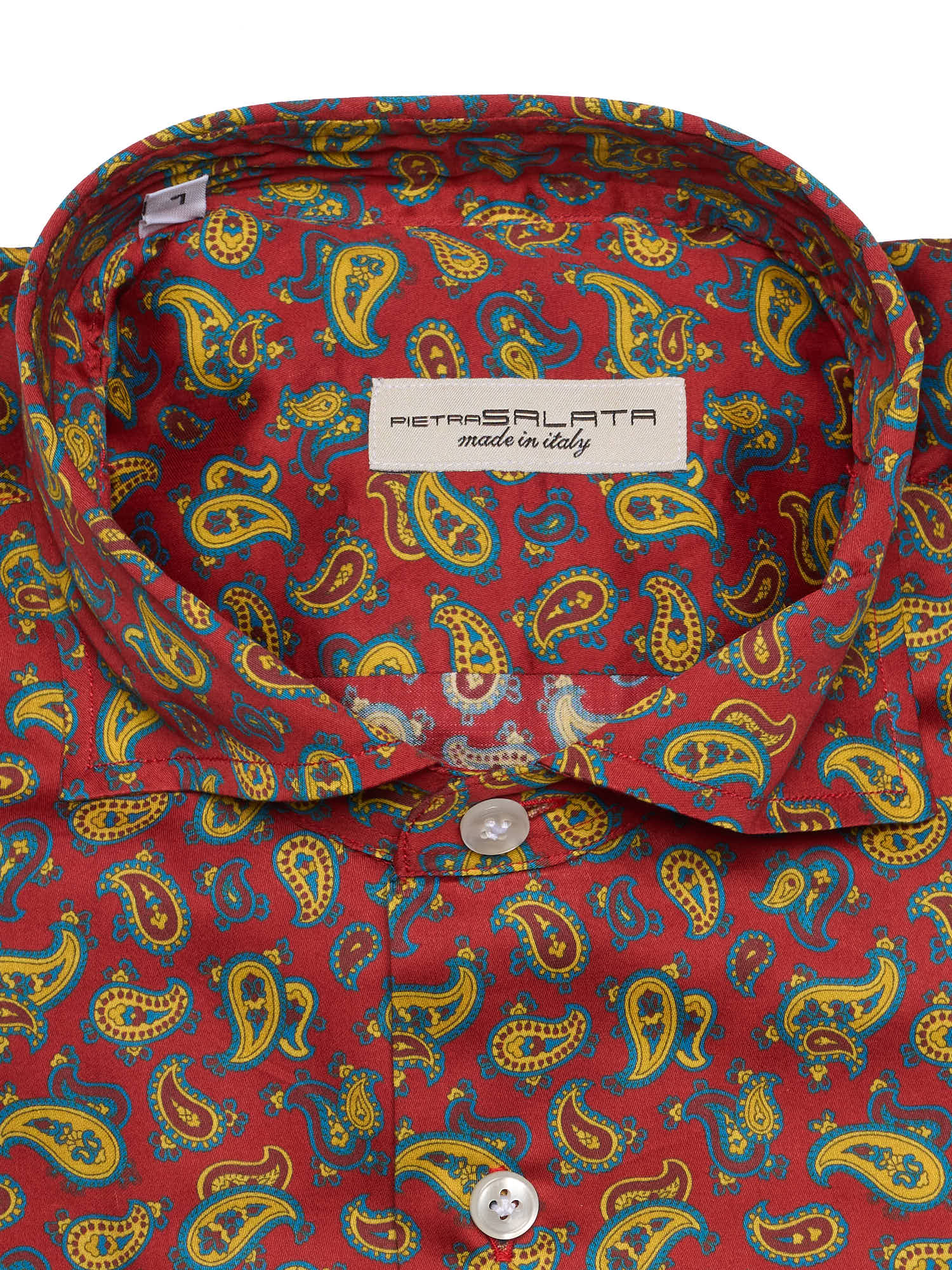 PIETRA SALATA Burgundy Paisley Cotton Spread Collar Shirt