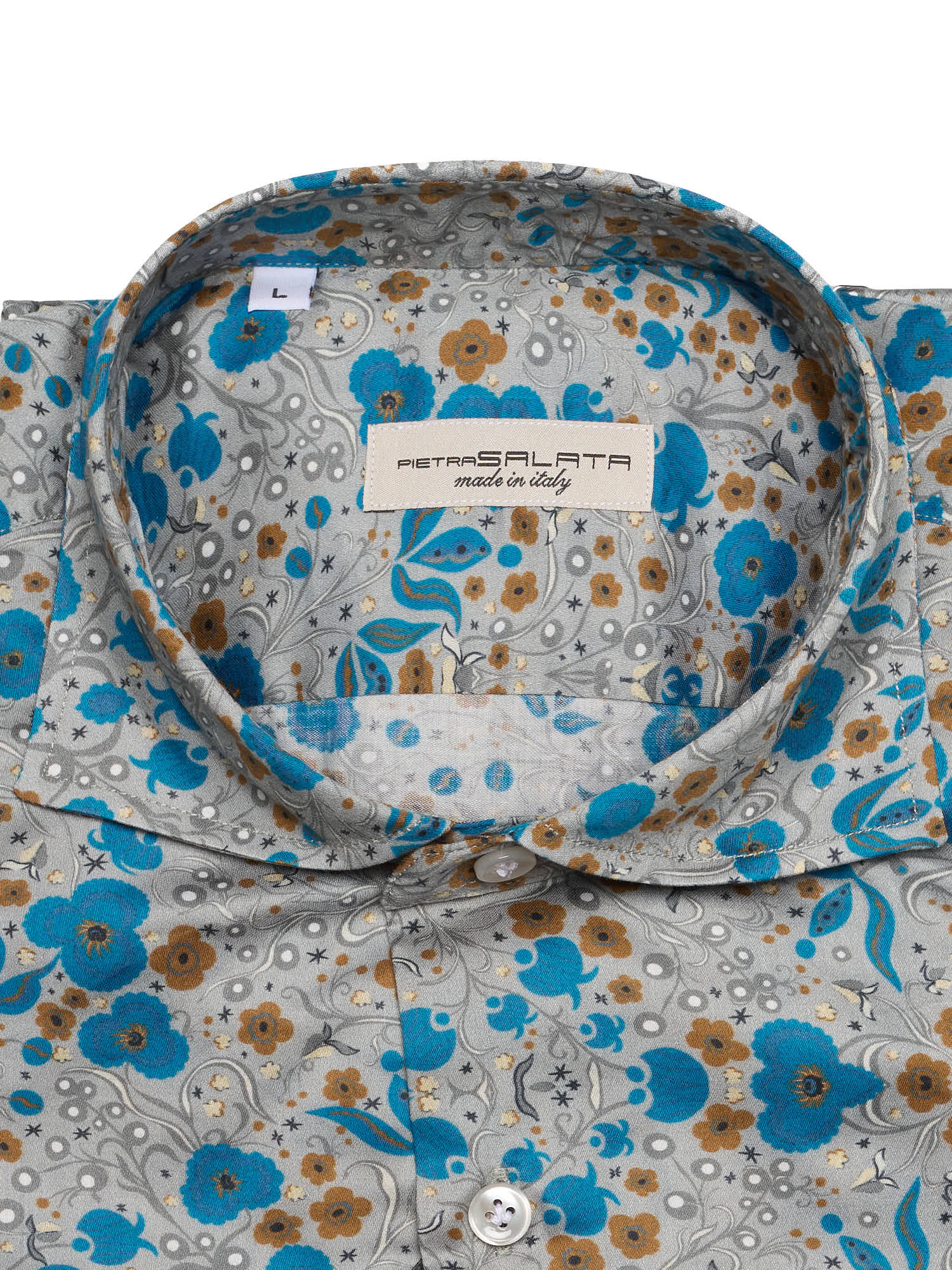 PIETRA SALATA Gray Floral Cotton Shirt