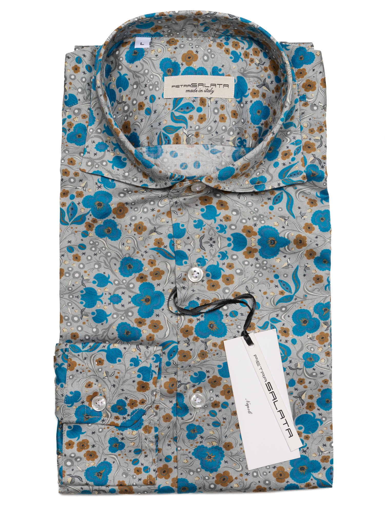 PIETRA SALATA Gray Floral Cotton Shirt