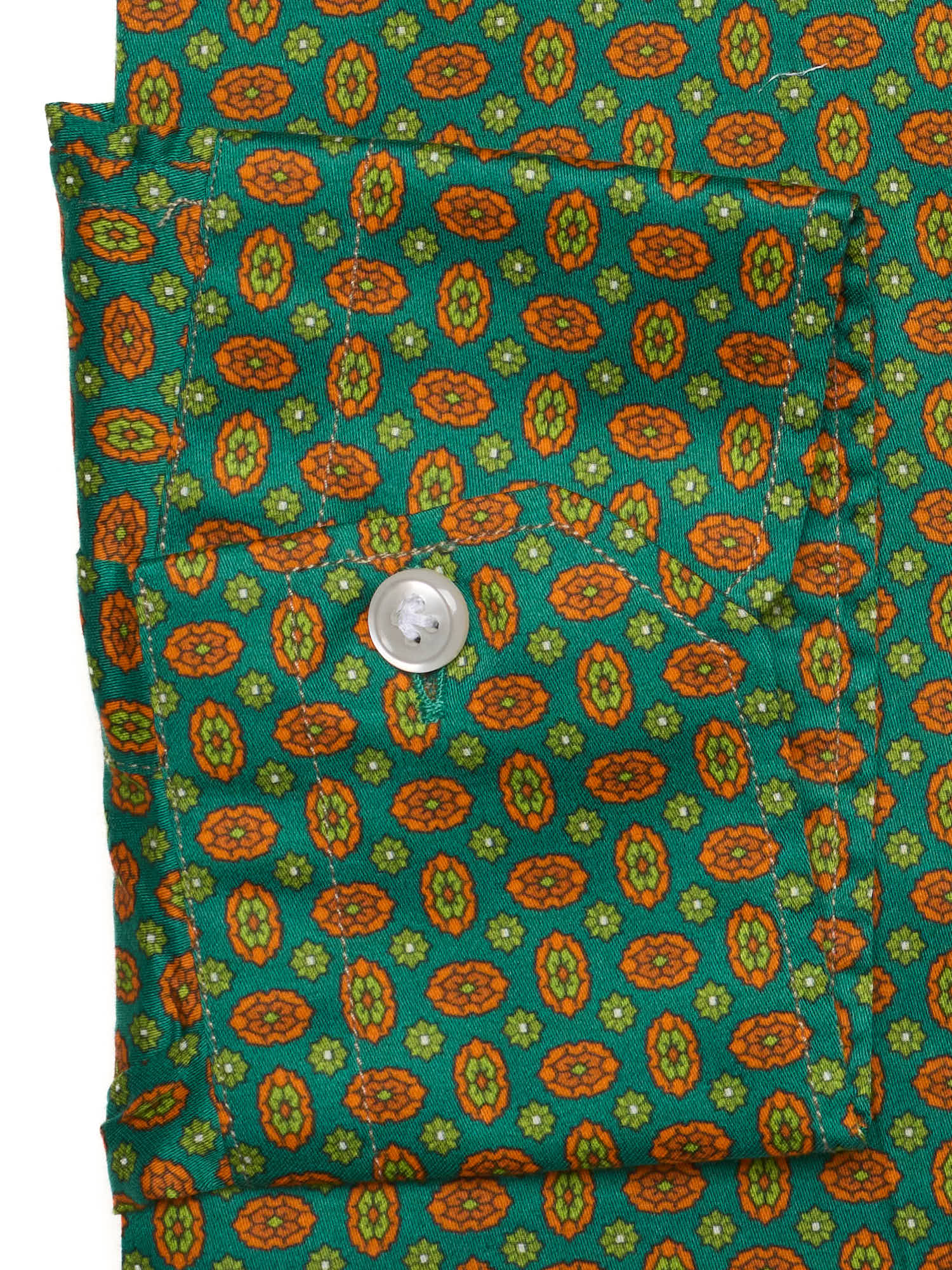 PIETRA SALATA Green-Orange Pattern Cotton Spread Collar Shirt
