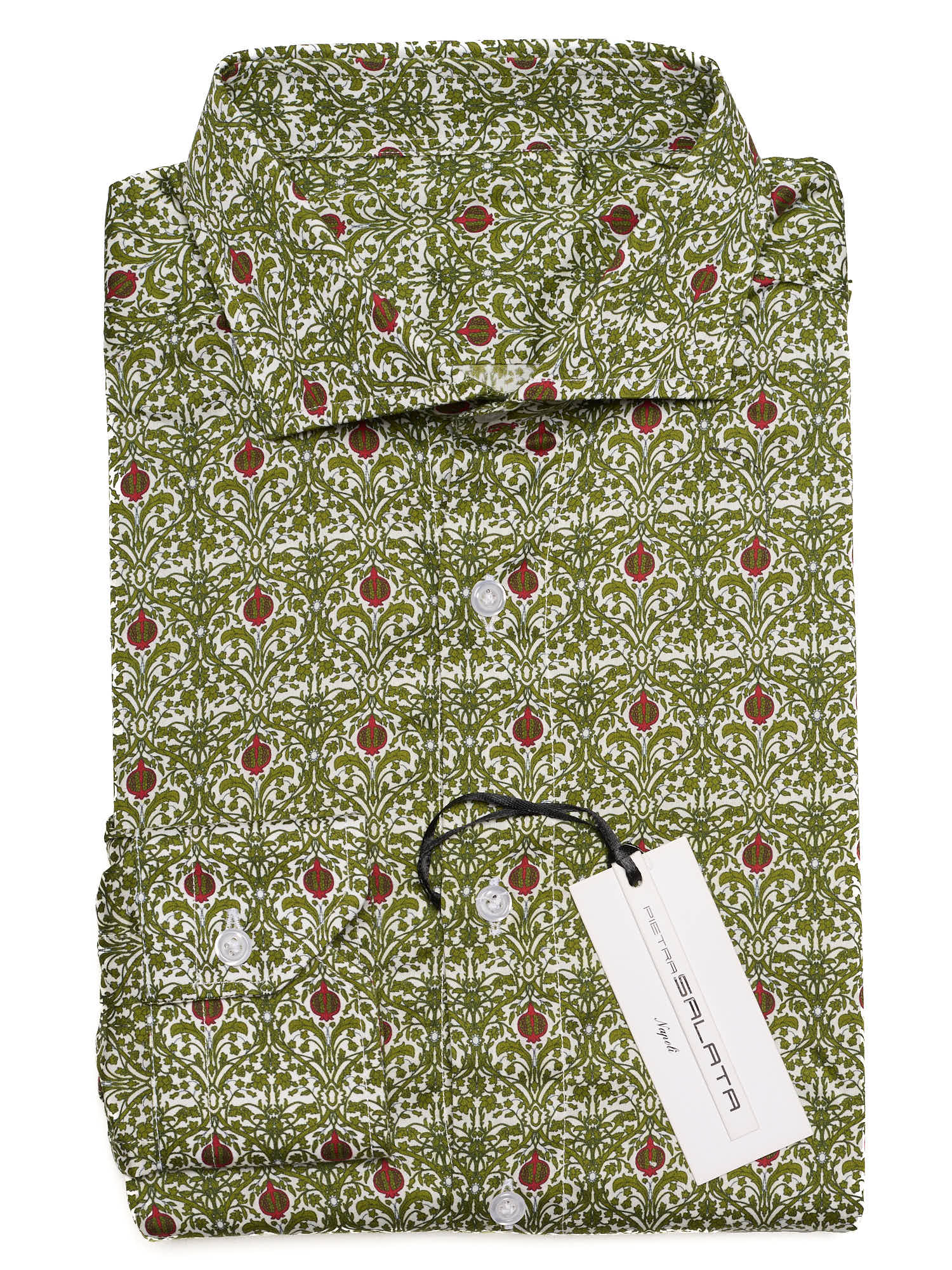 PIETRA SALATA Green-White Floral Pattern Cotton Shirt