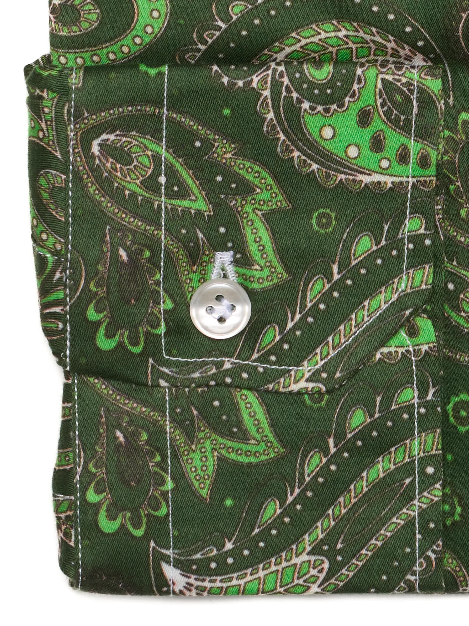 PIETRA SALATA Green Paisley Cotton Spread Collar Shirt