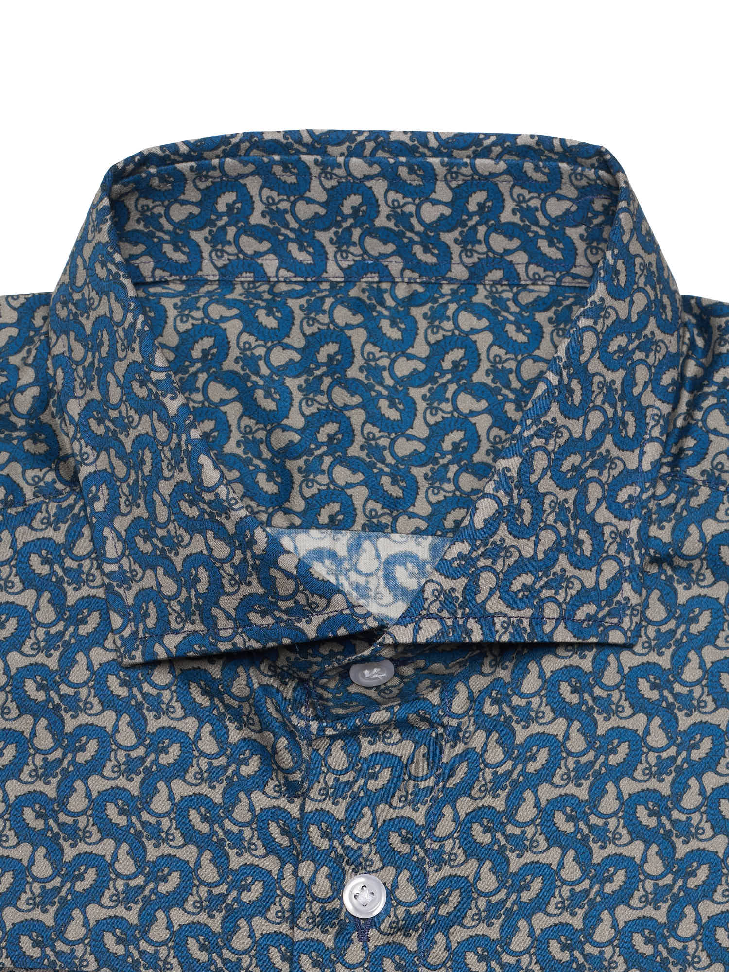 PIETRA SALATA Grey-Blue Dragons Cotton Spread Collar Shirt