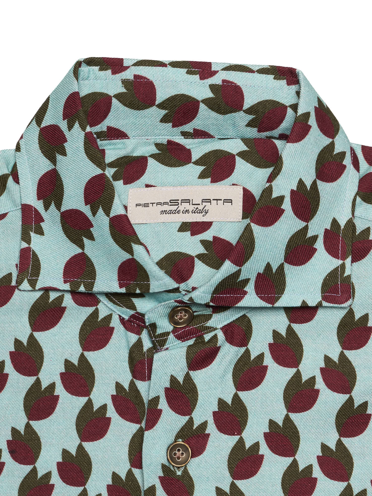 PIETRA SALATA Light Blue Floral Leaves Pattern Viscose-Cotton Shirt