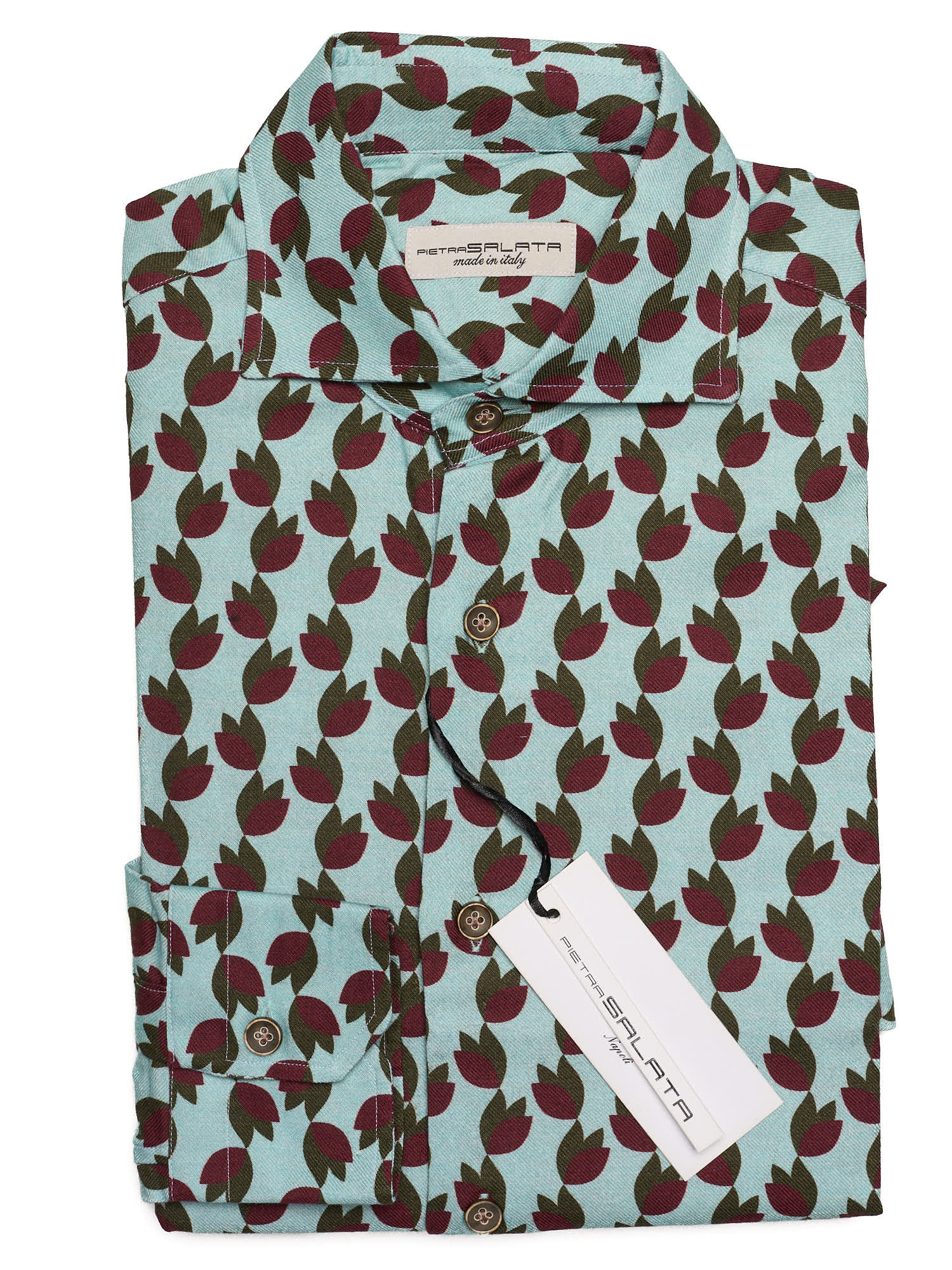 PIETRA SALATA Light Blue Floral Leaves Pattern Viscose-Cotton Shirt