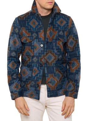 PIETRA SALATA Blue-Brown Southwestern Navajo Geometric Jacket Overshirt NEW