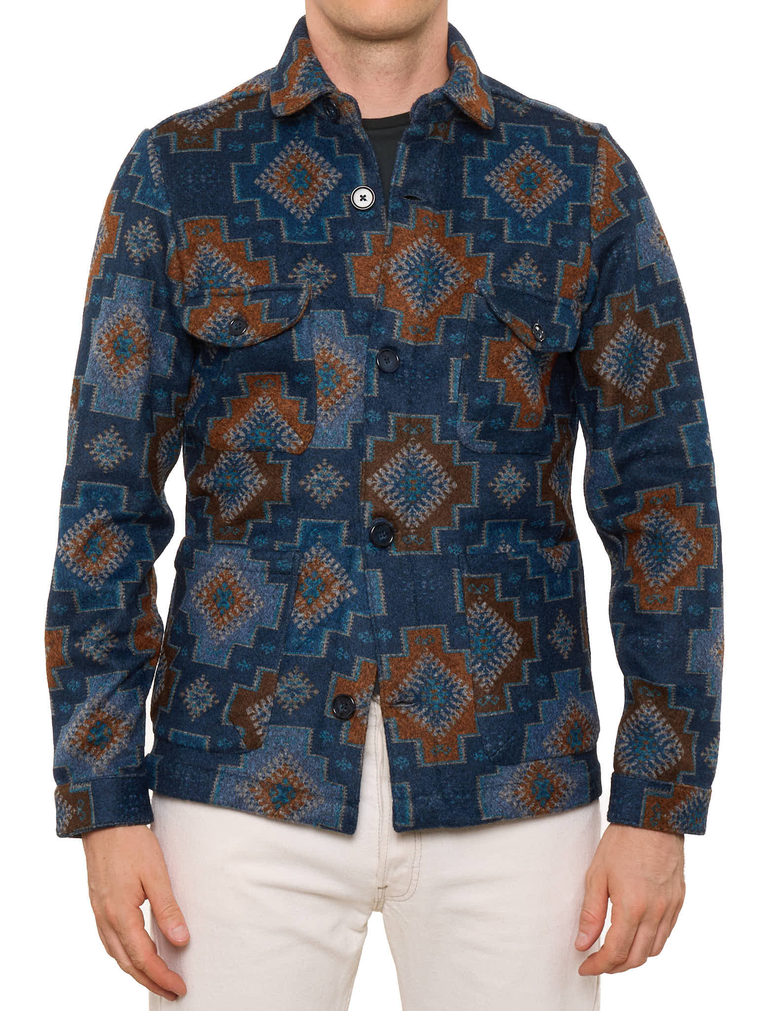 PIETRA SALATA Blue-Brown Southwestern Navajo Geometric Jacket Overshirt NEW