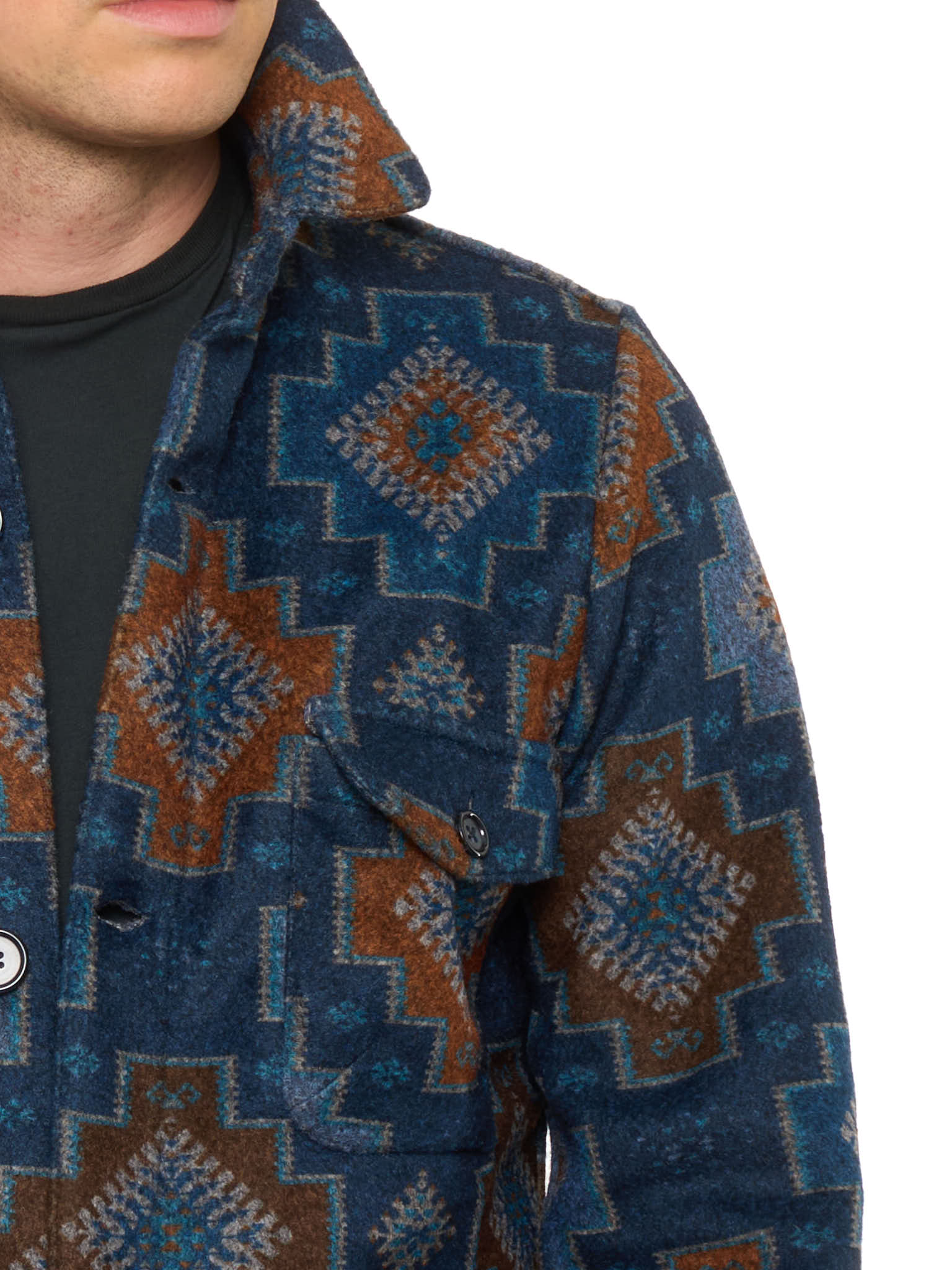 PIETRA SALATA Blue-Brown Southwestern Navajo Geometric Jacket Overshirt NEW