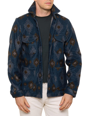PIETRA SALATA Napoli Blue Navajo Pattern Safari Jacket Overshirt NEW