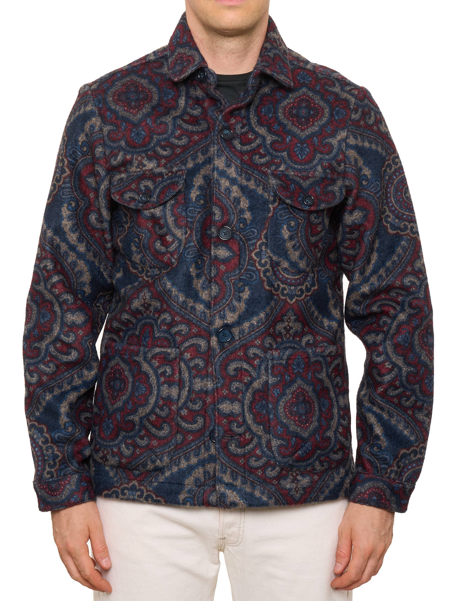 PIETRA SALATA Napoli Blue Paisley Pattern Jacket Overshirt NEW