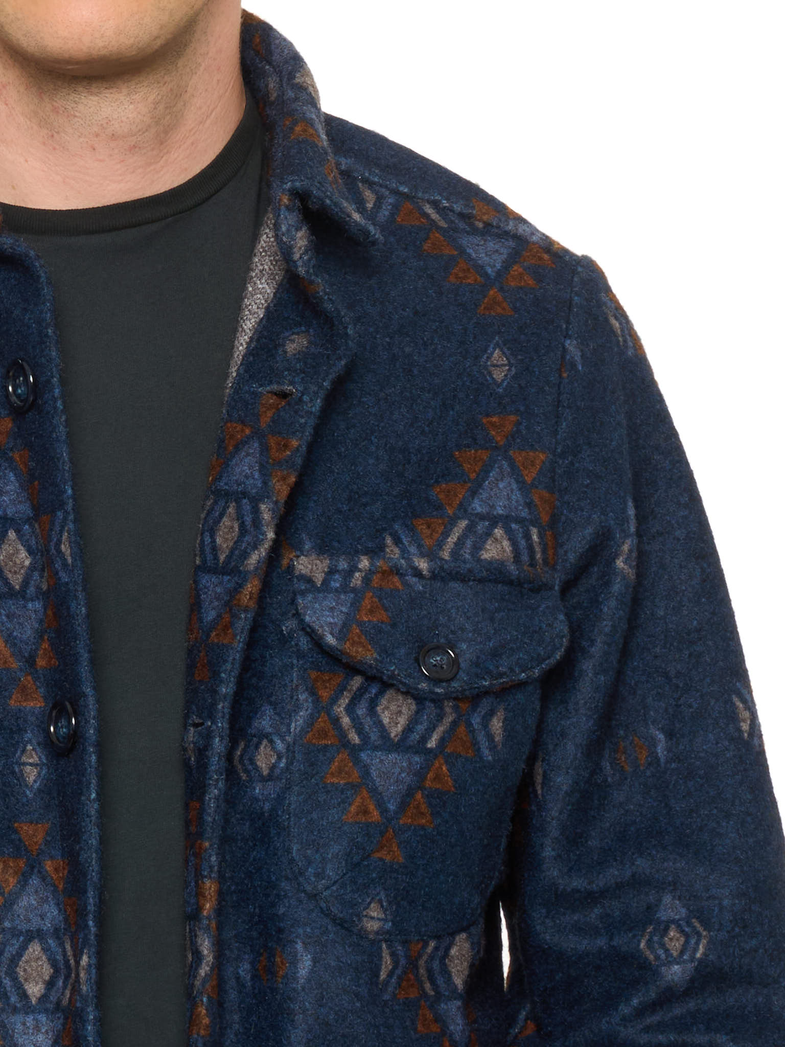 PIETRA SALATA Napoli Blue Navajo Geometric Pattern Safari Jacket Overshirt NEW