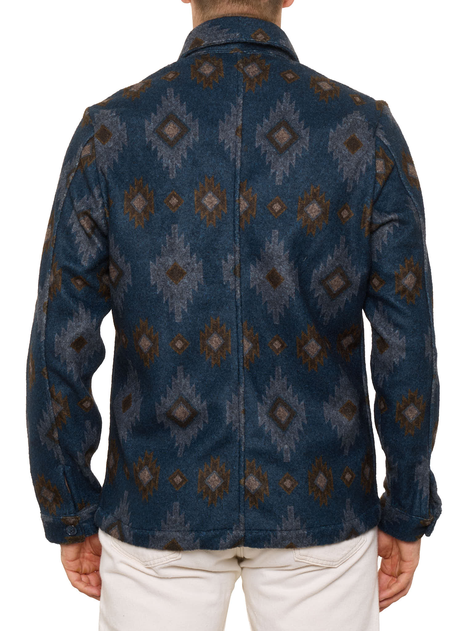 PIETRA SALATA Napoli Blue Navajo Pattern Safari Jacket Overshirt NEW