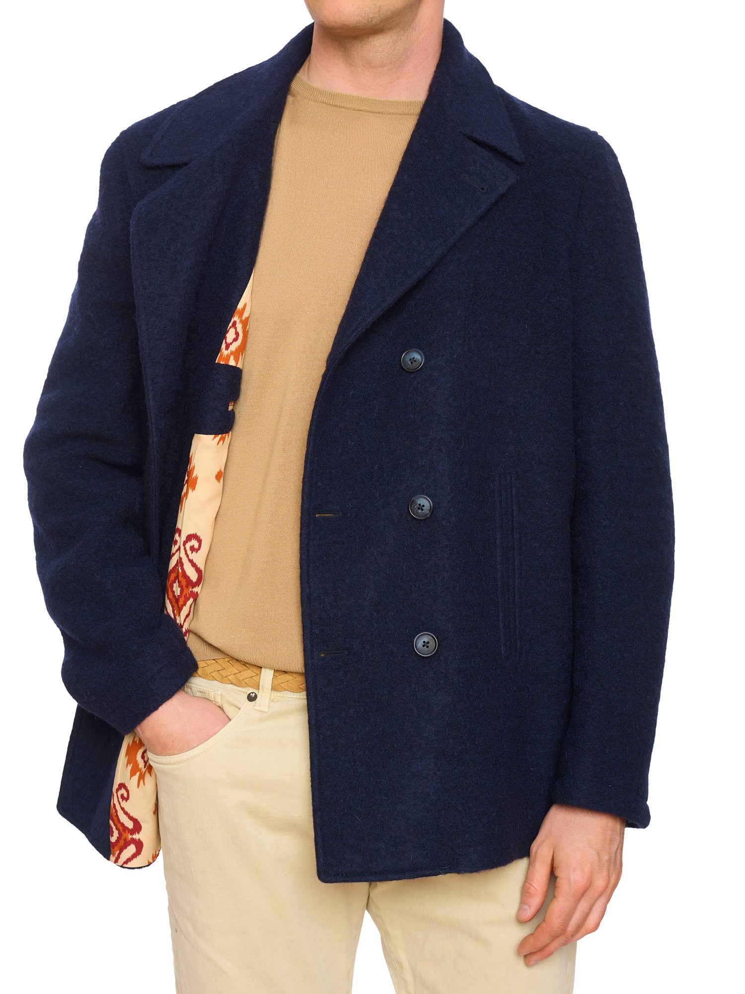 PIETRA SALATA Napoli Blue Navajo Lining Peacot Jacket Lana Cotta
