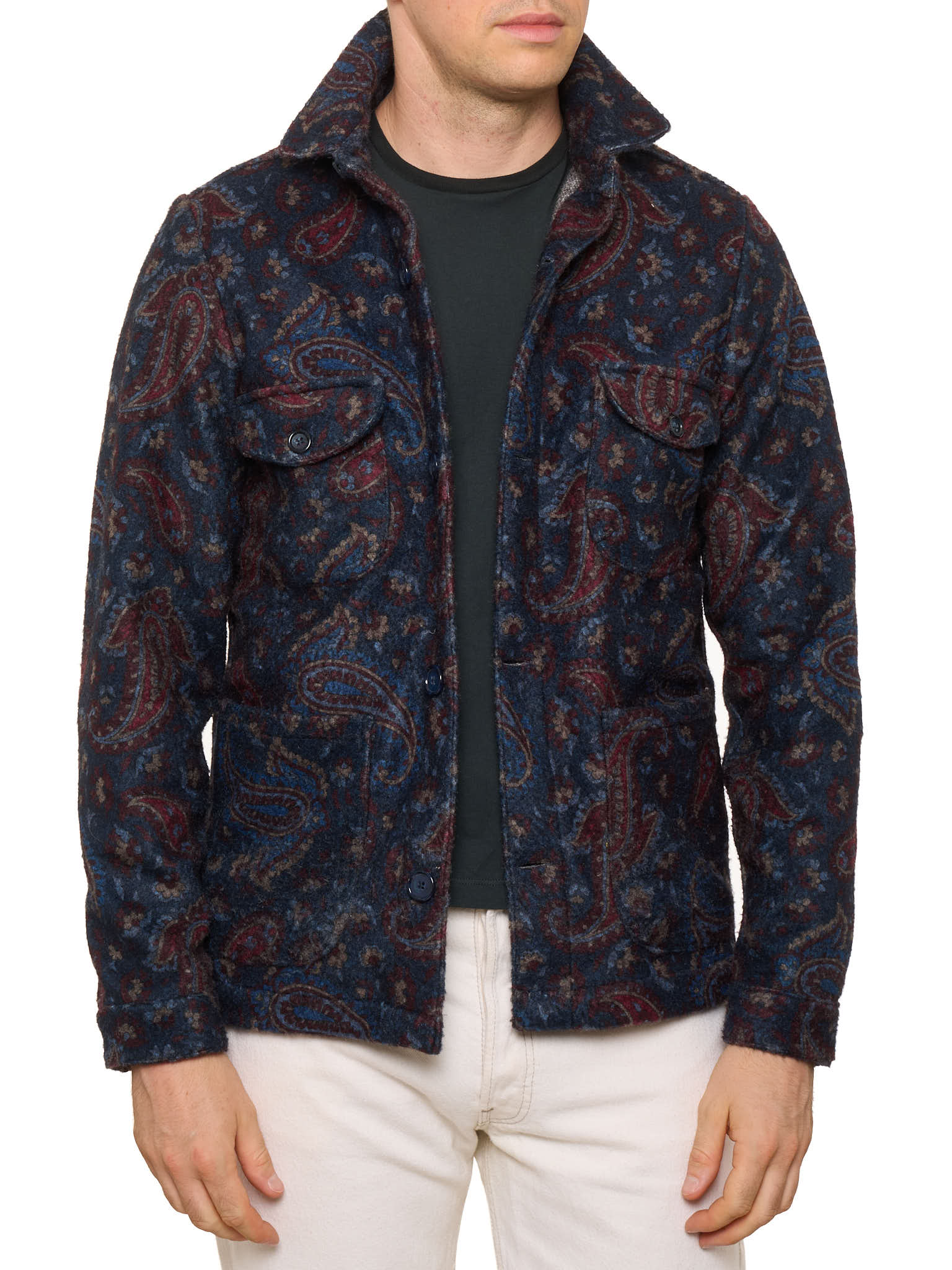 PIETRA SALATA Napoli Blue Paisley Safari Jacket Overshirt NEW