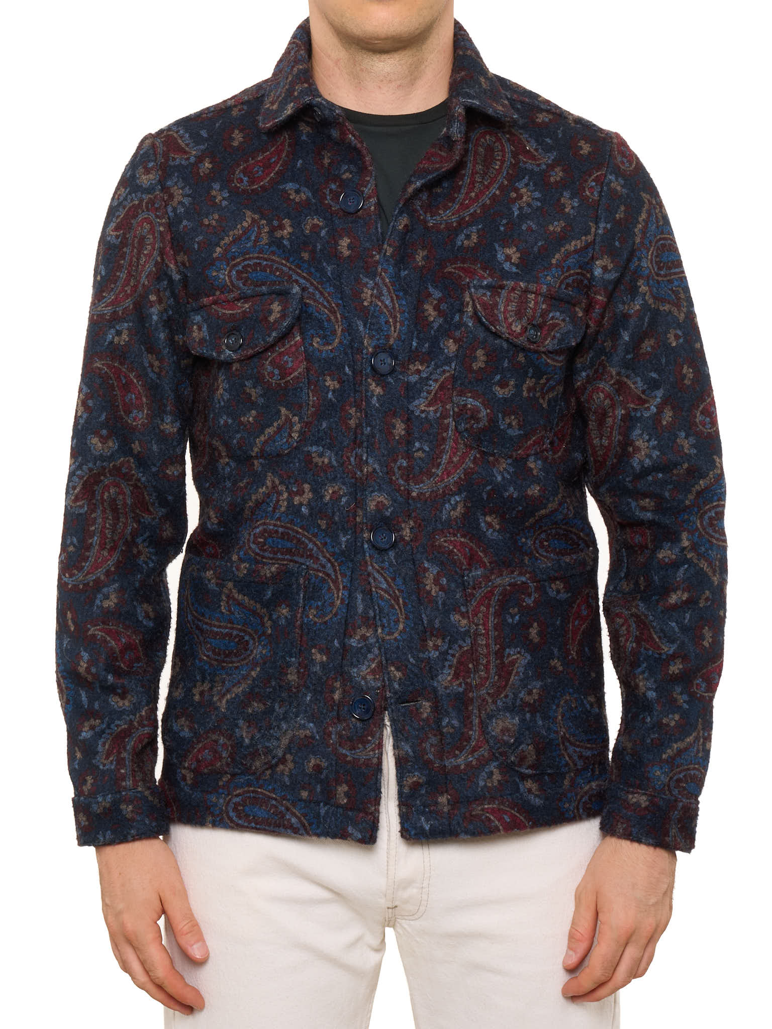PIETRA SALATA Napoli Blue Paisley Safari Jacket Overshirt NEW