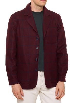 PIETRA SALATA Napoli Burgundy Plaid Wool Blend Stretch Jacket NEW