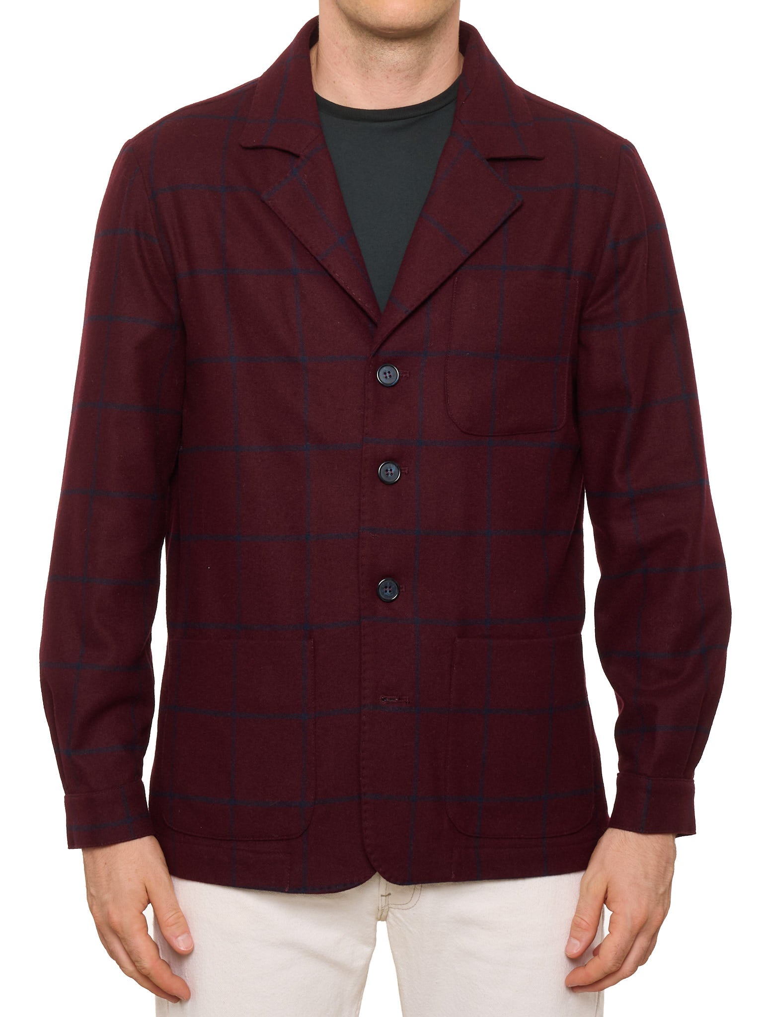 PIETRA SALATA Napoli Burgundy Plaid Wool Blend Stretch Jacket NEW